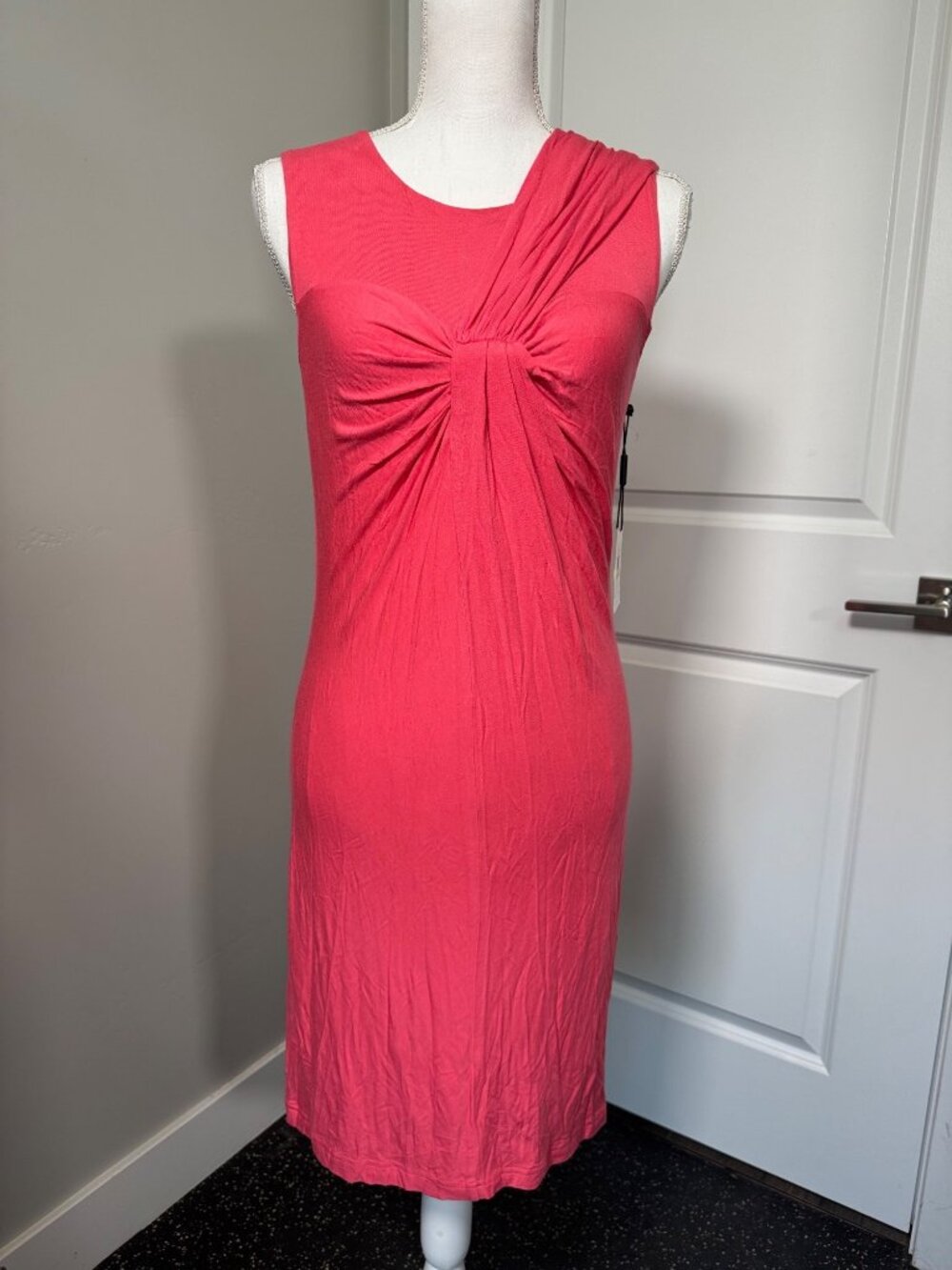 Calvin Klein Coral Sleeveless Twist Front Sheath Dress 10 Rayon Blend Stretchy - Picture 3 of 14